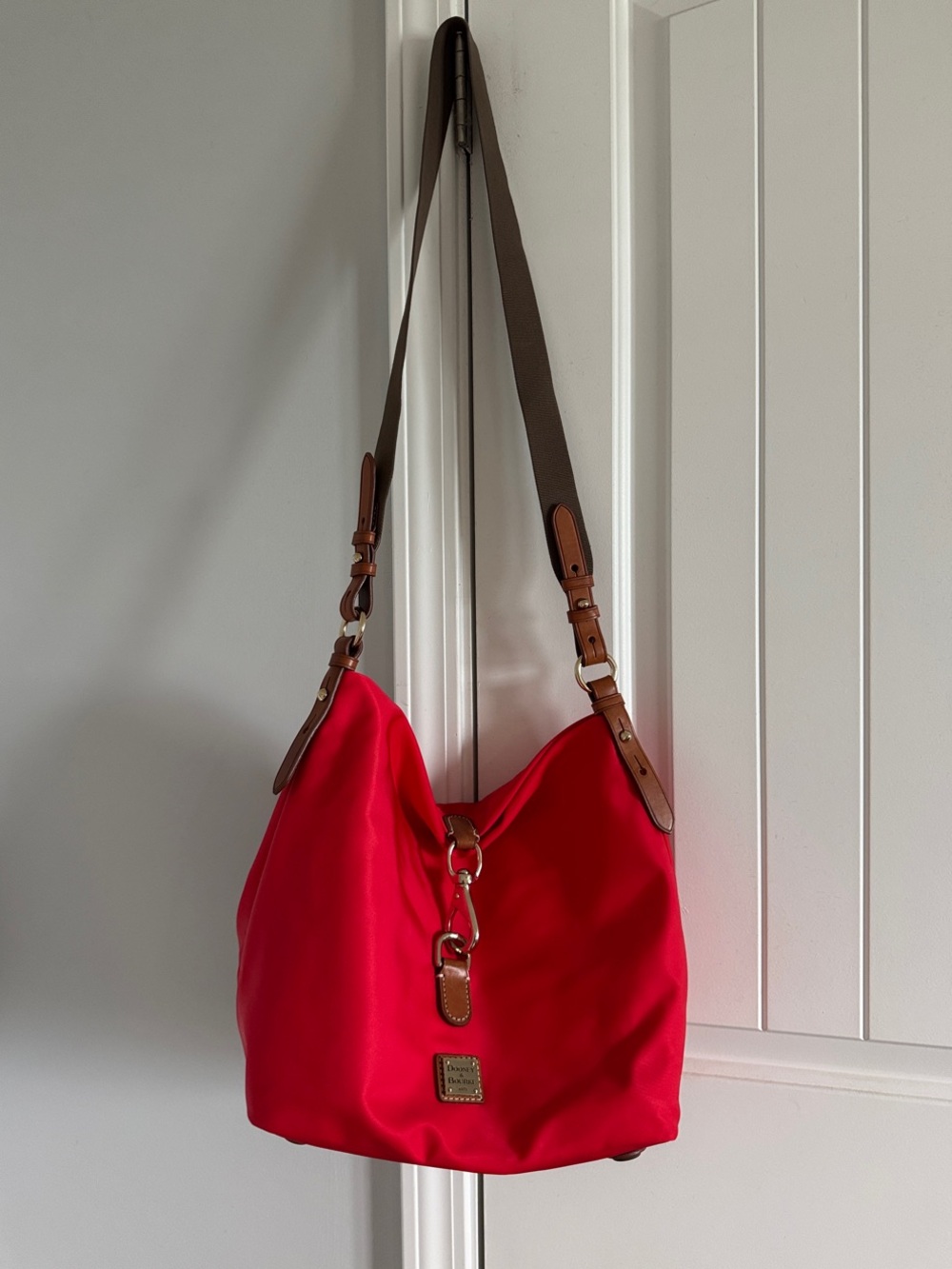 Red Shoulder Dooney & Bourke Bag with Tan Trim